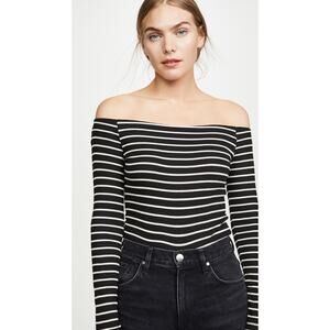 Z Supply The Stripe Shoulder Tee in Natural/Black Size L